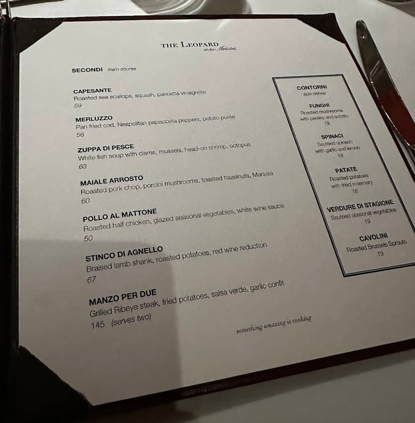 Original menu photo from The Leopard restaurant